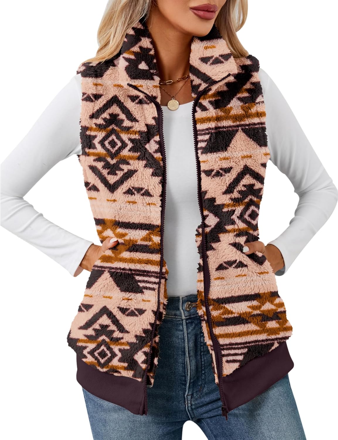 LOMON Womens Fuzzy Fleece Vest for Casual Warmth and Style