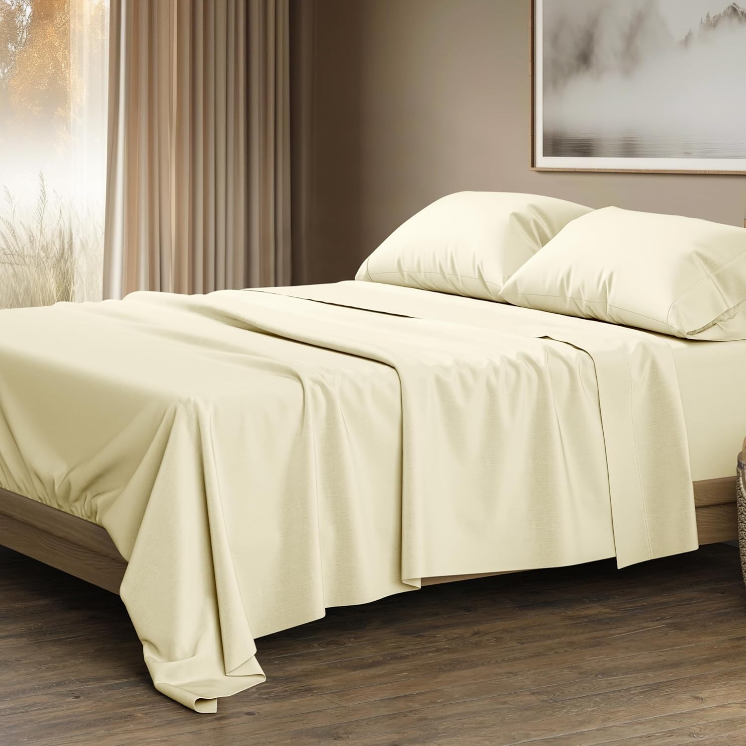 Luxurious 100% Egyptian Cotton King Size Sheets Set - Ivory