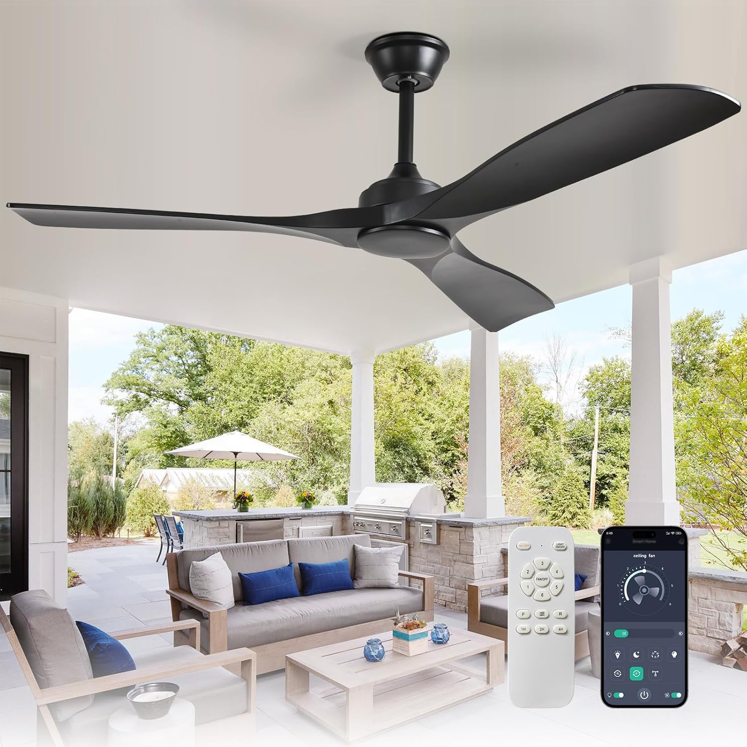Depuley Ceiling Fan Without Light: 52 Inch Indoor Outdoor Fan