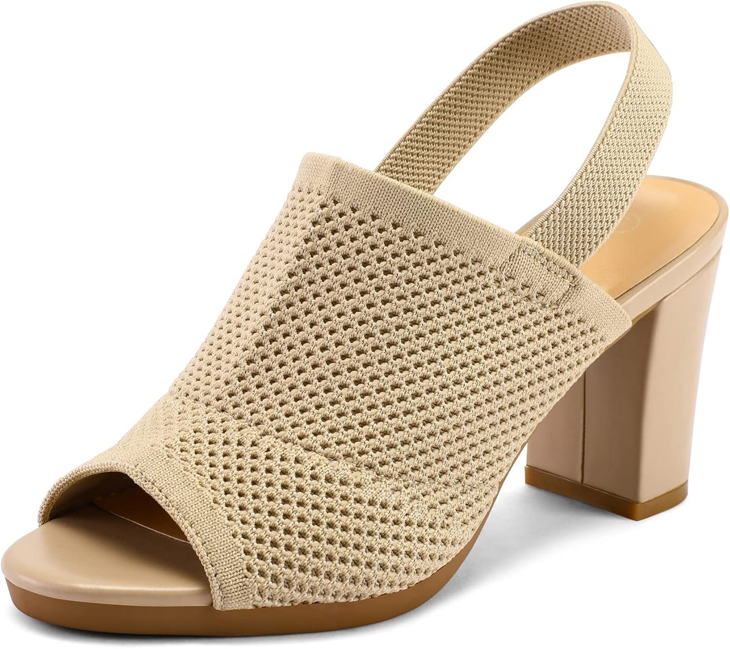 mysoft Women's Knit Chunky Block High Heels Slingback Sandals