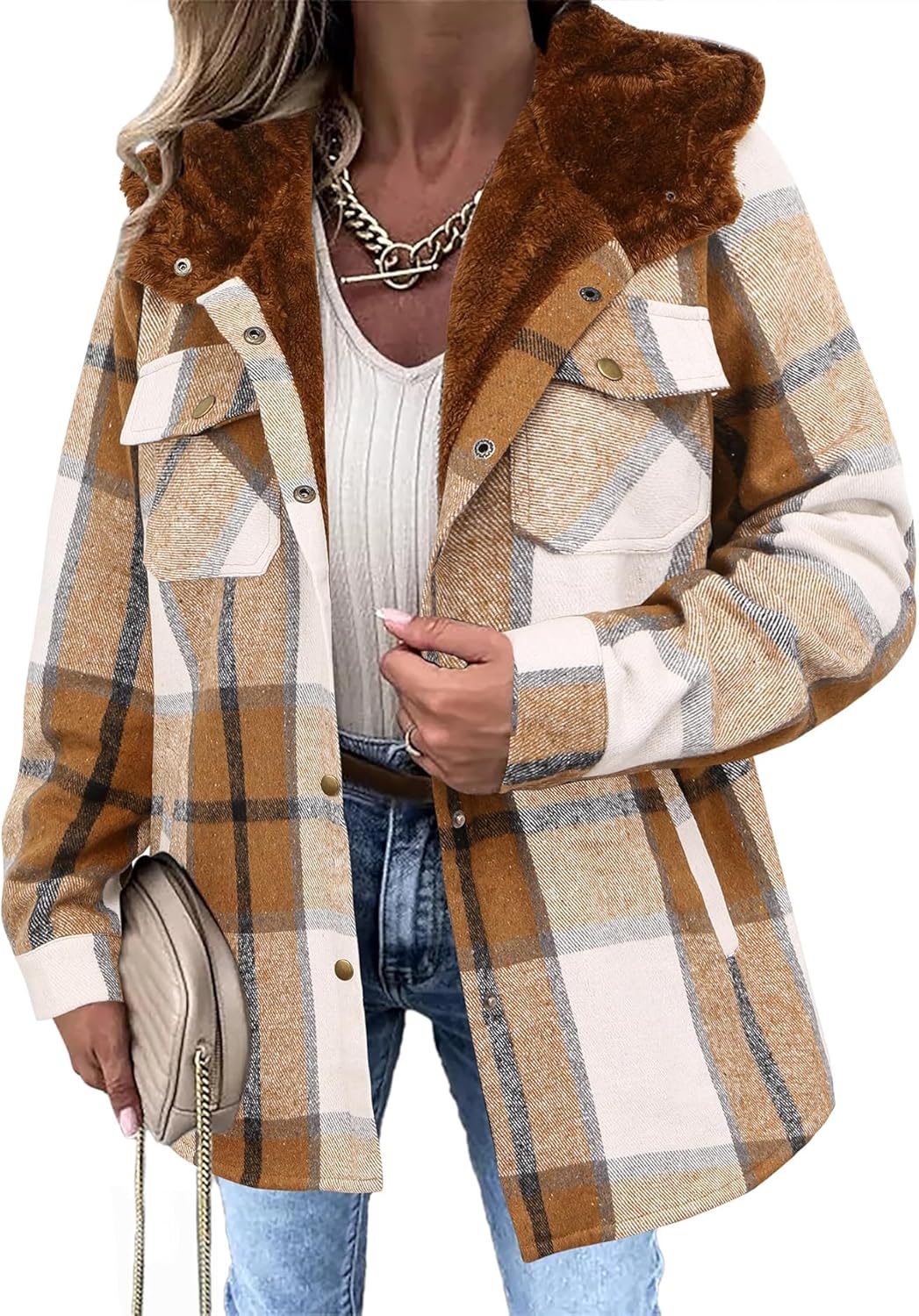 Stylish Womens Plaid Shacket Jacket for Fall and Winter Wear