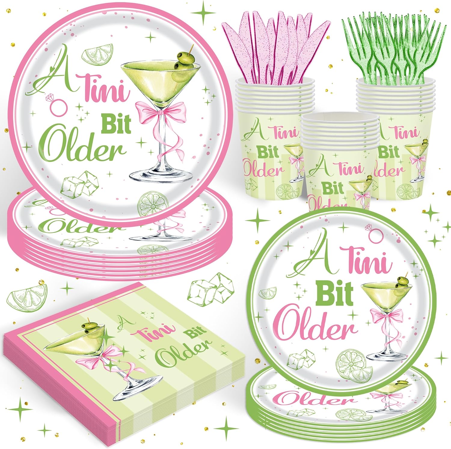 120Pcs Party Supplies - Hot Pink & Green Tableware Set - Serve 20