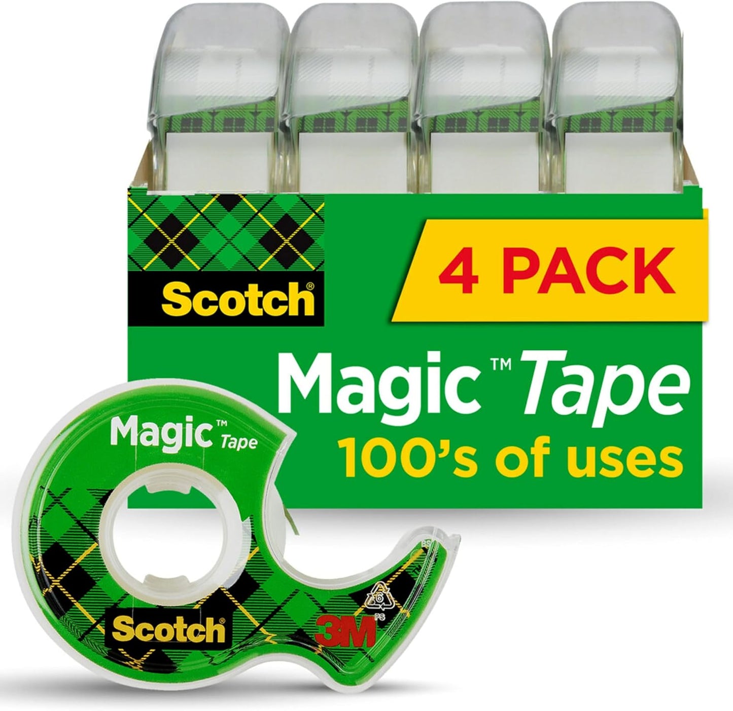 Invisible Scotch Magic Tape - 4 Rolls with Dispensers