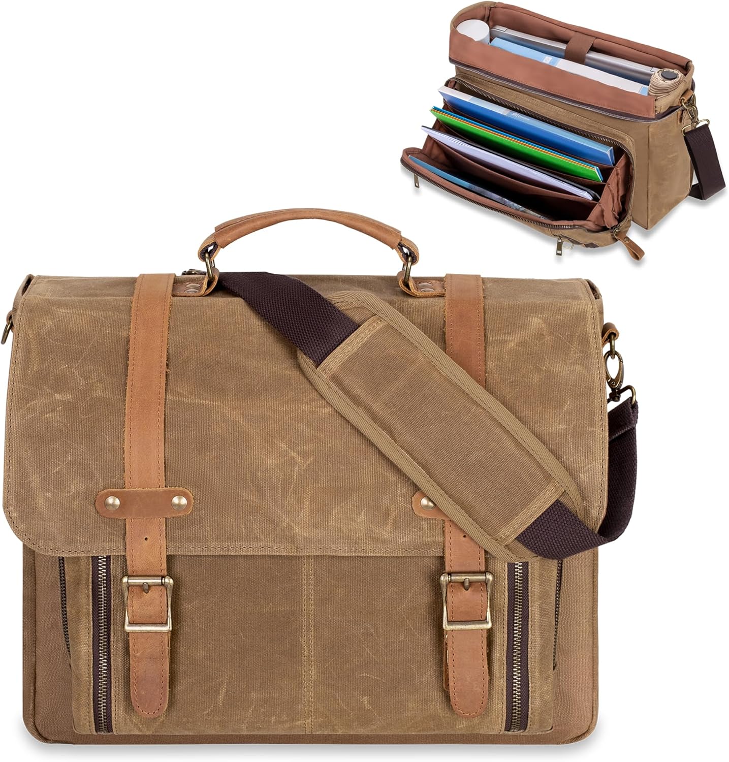 YARWO Mens Messenger Bag with Accordion File Folder for 17in Laptop