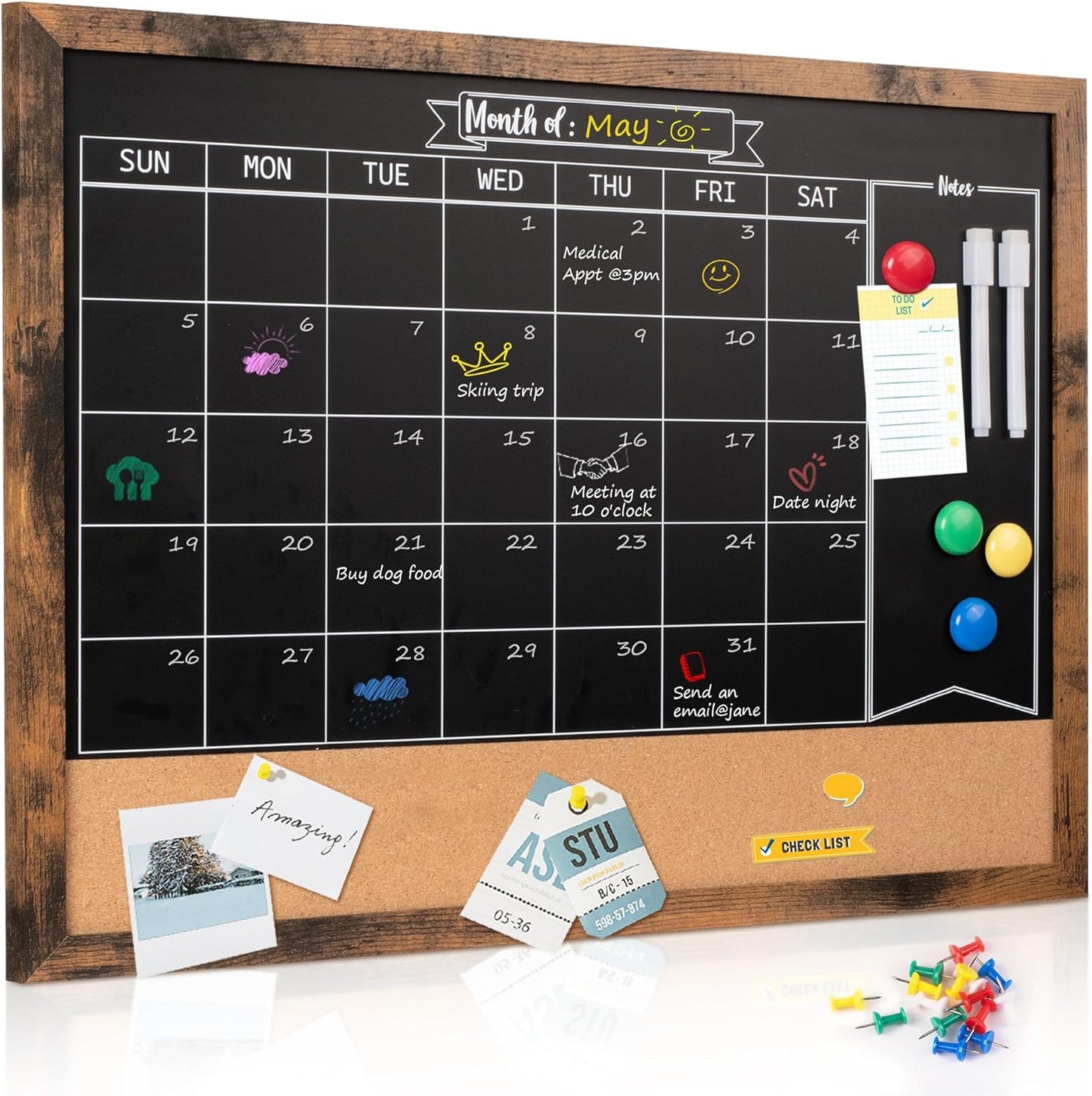 Board2by Monthly Chalkboard Calendar & Cork Board Combo 18x24