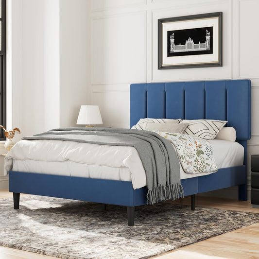 VECELO Queen Size Bed Frame with Adjustable Headboard for Comfort