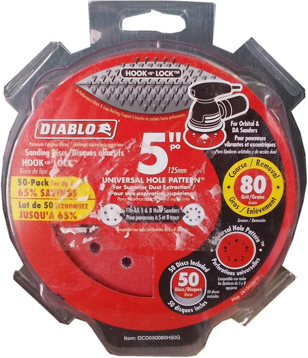 50-Pack Diablo Ceramic Sanding Discs - 80 Grit for Wood, Metal, Plastics