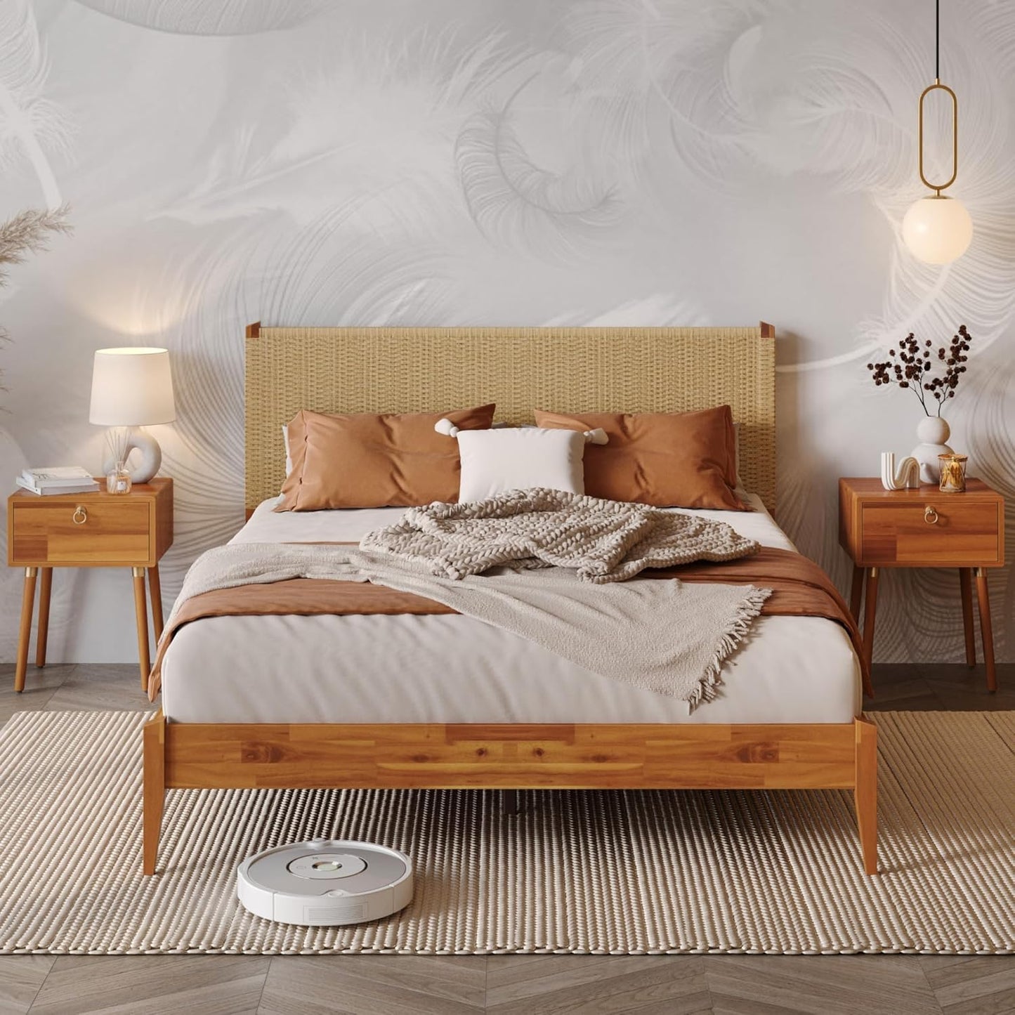 Bme Selina Queen Size Bed Frame with Handcrafted Headboard