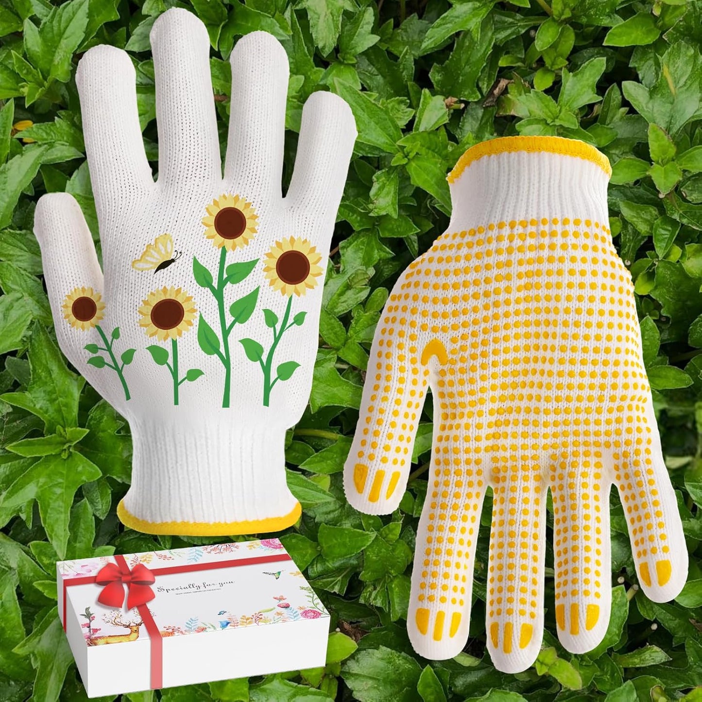 PAMASE Knit Gardening Gloves - Non-slip Dots for Women