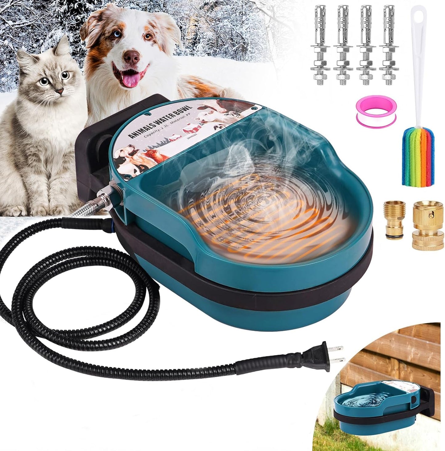 PAULOZYN Heated Water Bowl - Auto Fill, Chew-Resistant Cord