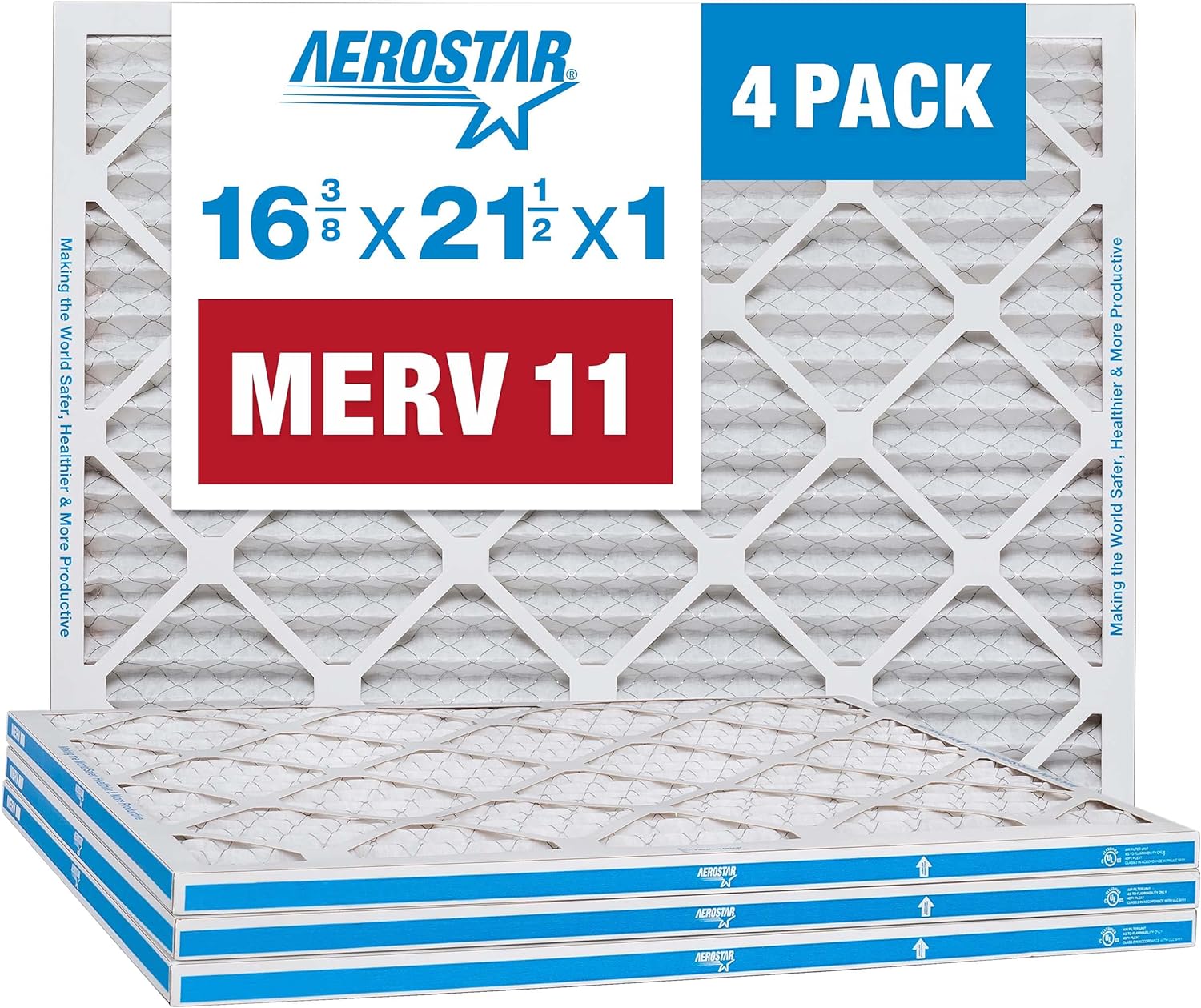 Aerostar MERV 11 Pleated Air Filter 4 Pack - Cleaner Air, Healthier Home