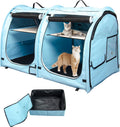 Portable Twin Compartment Cat Condo Carrier - Foldable Travel Kennel
