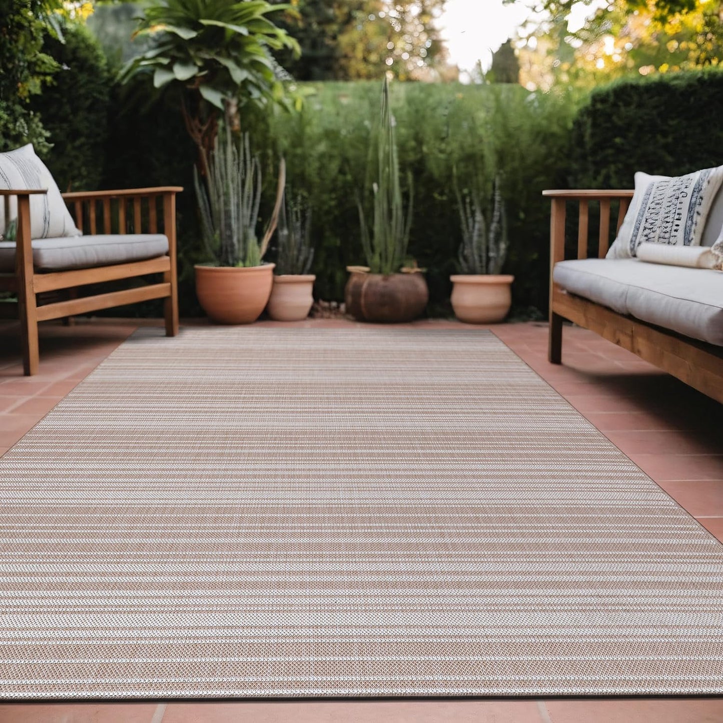 Stripe Outdoor Rug 8x10 Washable Carpet for Indoor and Patio