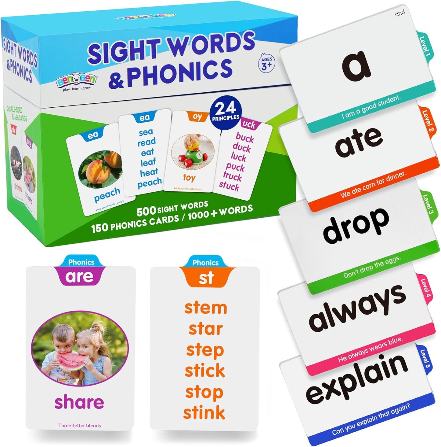 650 Sight Words & Phonics Flash Cards for Kids Ages 3-9