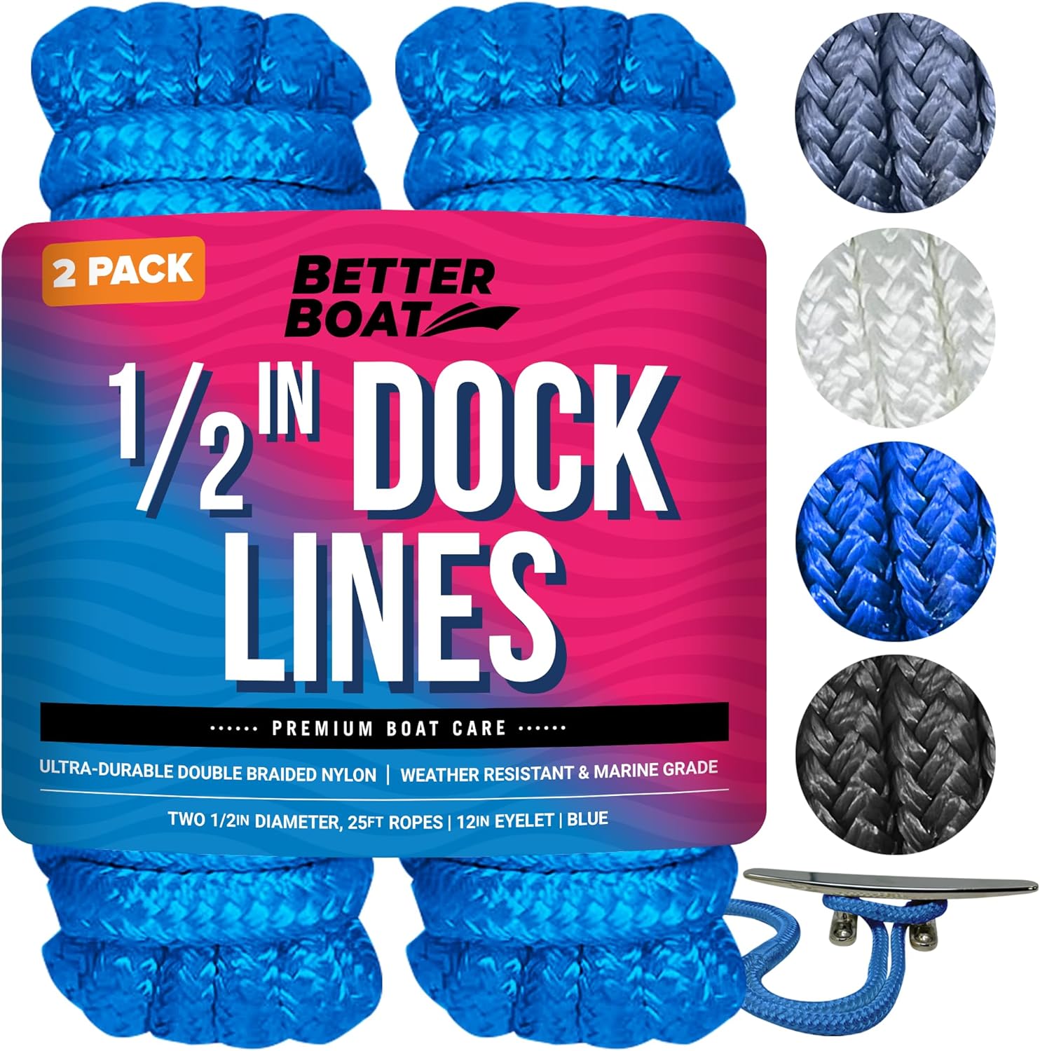 Boat Dock Lines 1/2 Inch Braided Nylon Rope for Mooring