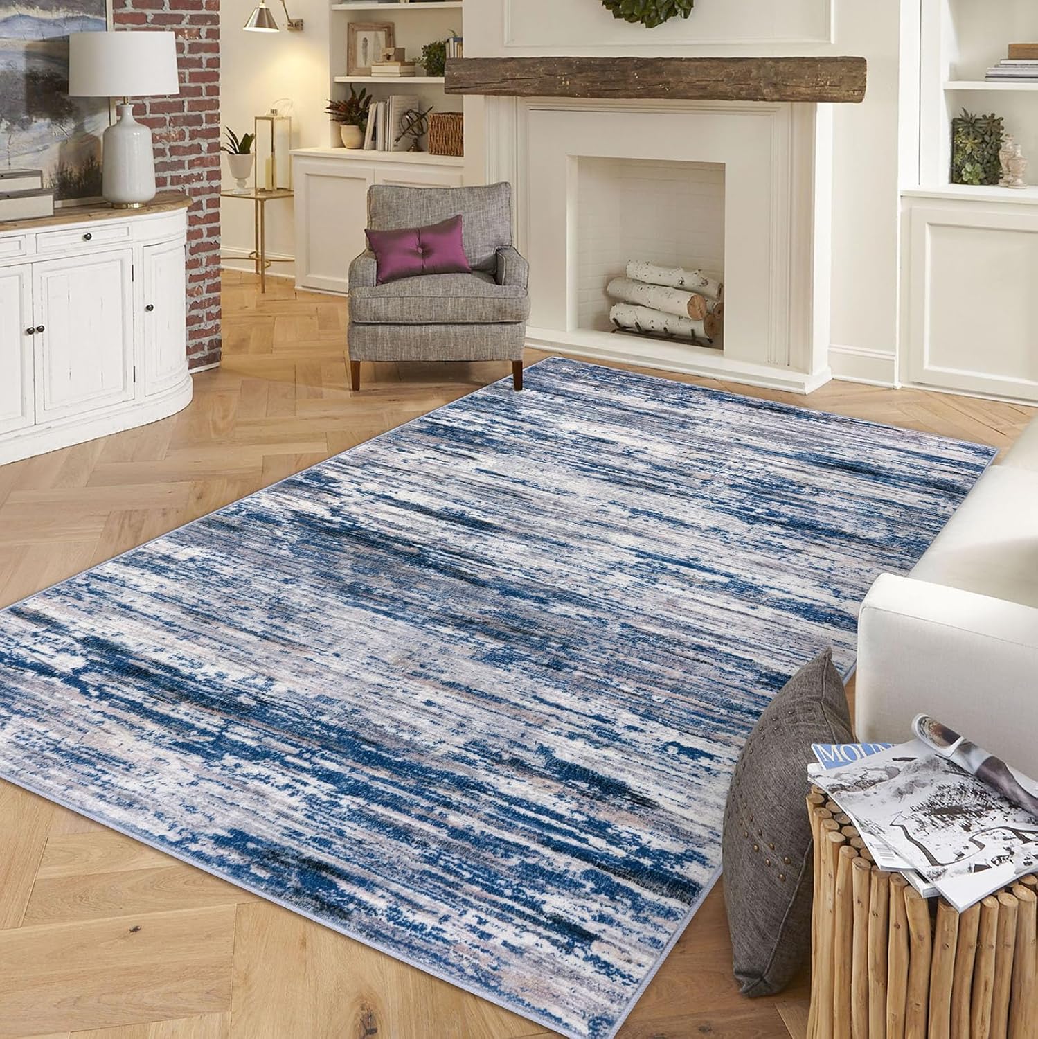 Navy Blue Gray Multi 5x7 Modern Abstract Area Rug for Home