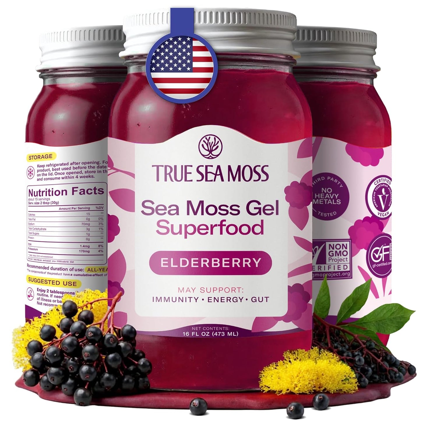 TrueSeaMoss Sea Moss Gel with Elderberry for Health Benefits