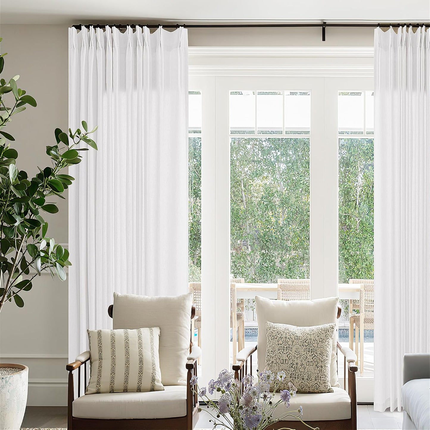 White Pinch Pleated Linen Curtains for Elegant Living Spaces
