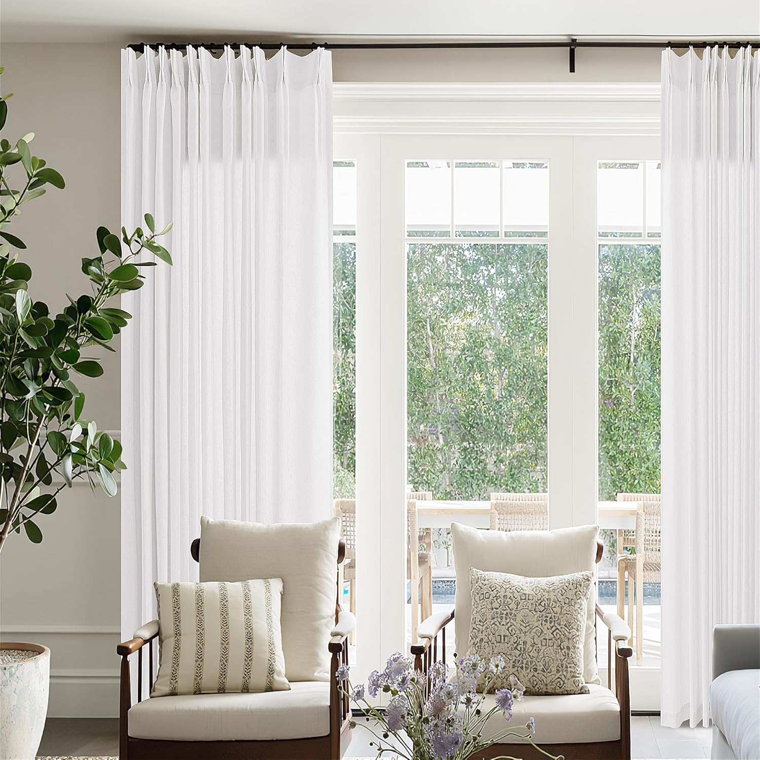 White Pinch Pleated Linen Curtains for Elegant Living Spaces
