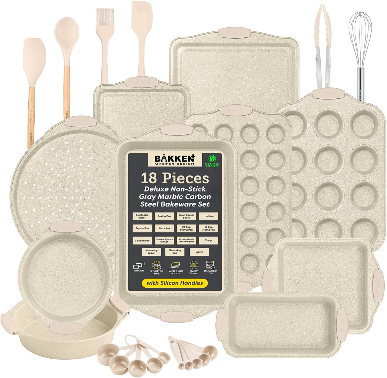 18-Piece Deluxe Nonstick Carbon Steel Bakeware Set for Baking