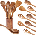 Wooden Spoons for Cooking with Holder 10Pc Utensil Set - Organized