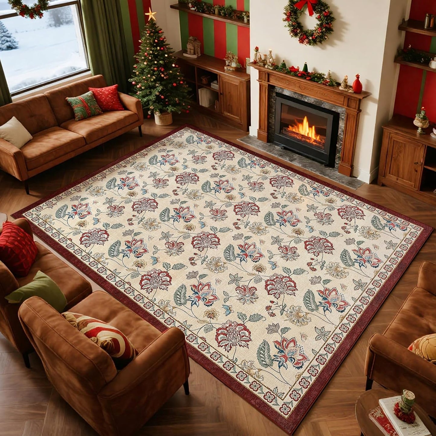 Floral Vintage Charm 8x10 Rug for Living Room and Bedroom