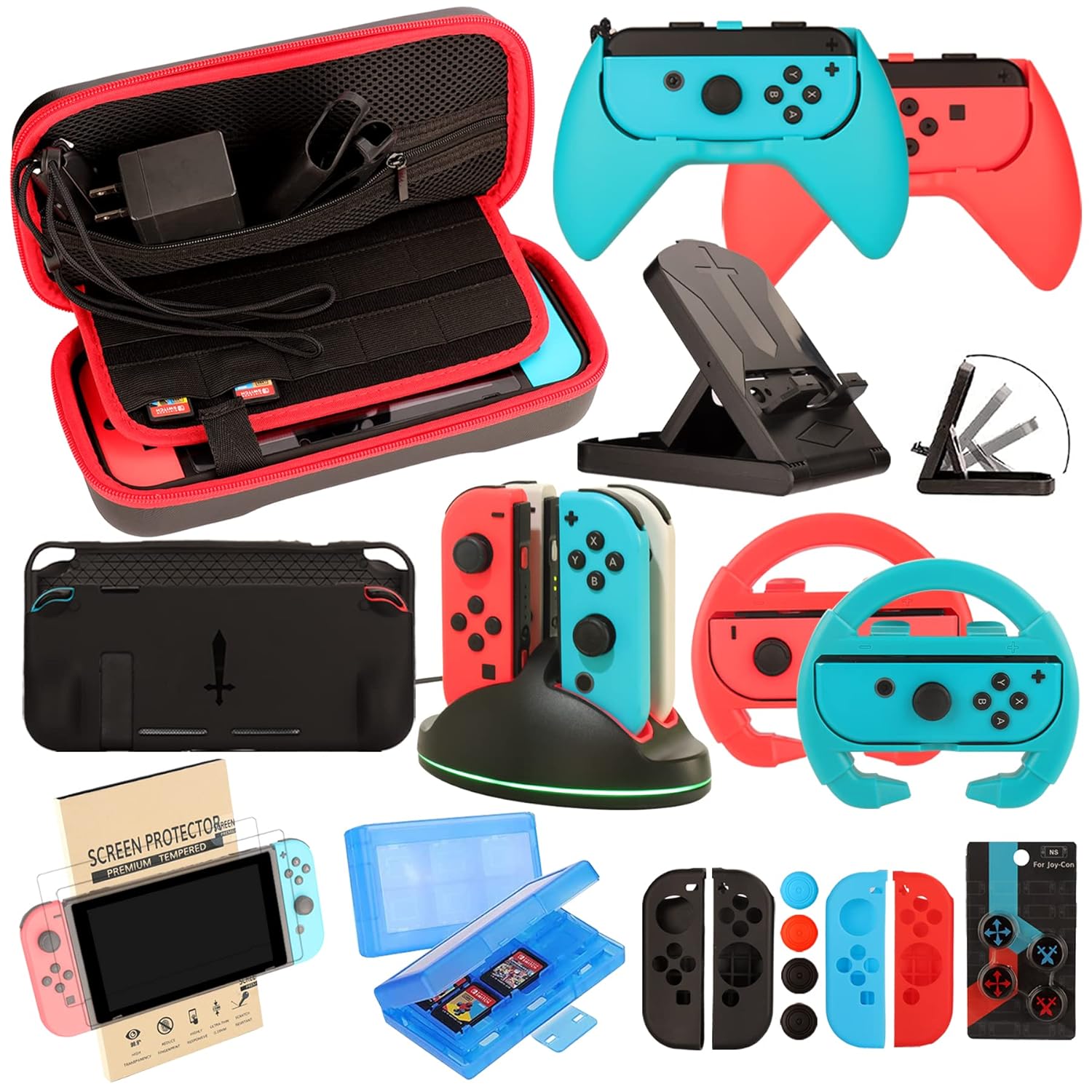 Accessories Kit for Nintendo Switch with Carrying Case and More