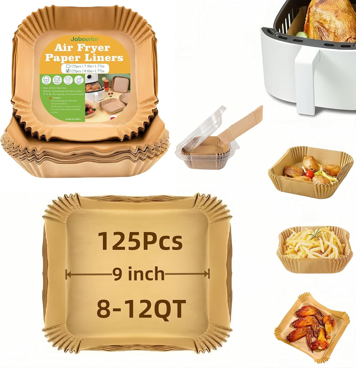 125 Disposable Air Fryer Liners for 8QT+ Basket - JABOURLOR