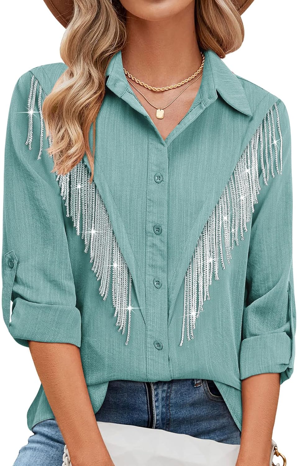 Sparkly Fringe Button Down Shirt for Western Cowgirl Style