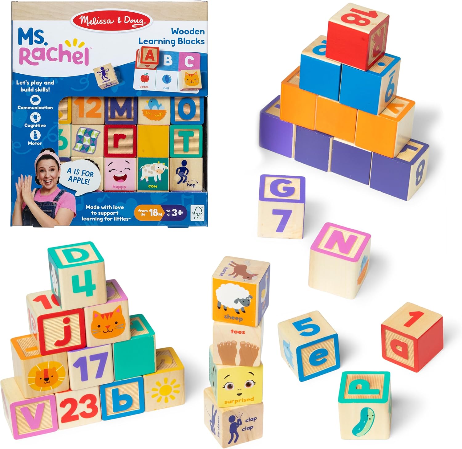 Melissa & Doug Wooden Learning Blocks Set - Educational Fun for Toddlers