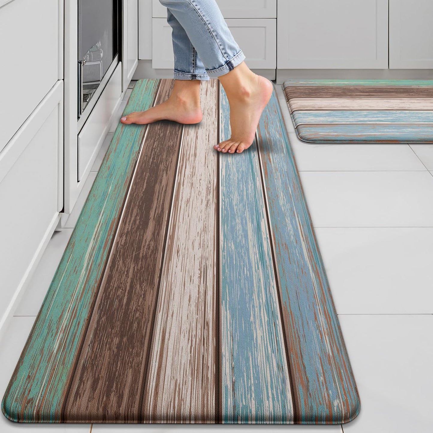 MAYHMYO Anti Fatigue Kitchen Mat Set of 2 Teal Comfort Mats