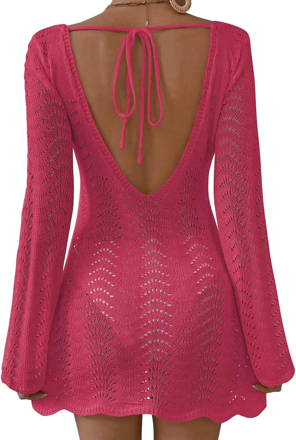 Womens Swimsuit Cover Up Long Sleeve Crochet Beach Vacation 2025
