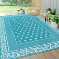 Pauwer Waterproof Outdoor Rug 8x10 - Reversible Teal Patio Mat