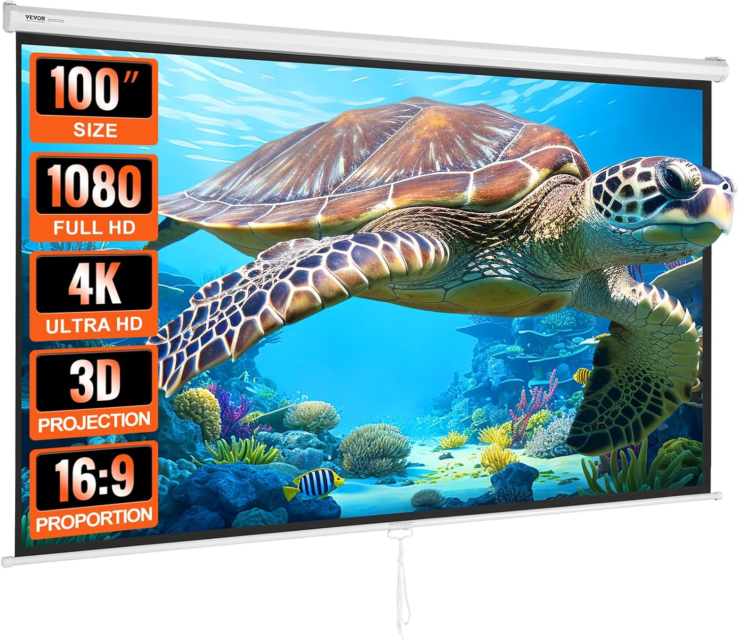 VEVOR 100 inch Manual Pull Down Projector Screen for Home Theater