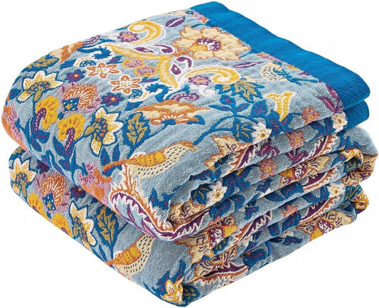 Boho Throw Blanket for Bed - 100% Cotton Rustic Quilt