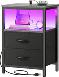 Huuger Night Stand with Charger Station and LED Lights for Bedroom