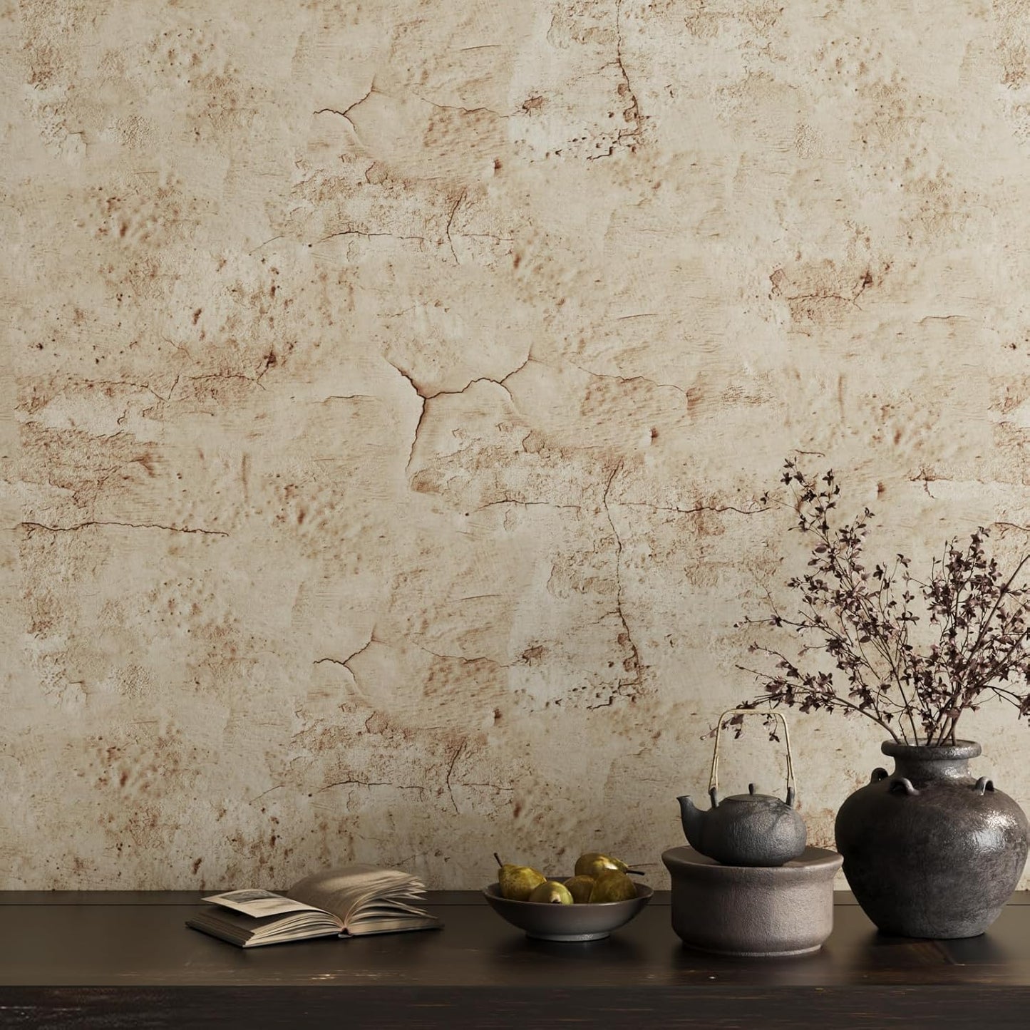 VaryPaper 32in x 354in Distressed Tan Cracked Concrete Wallpaper