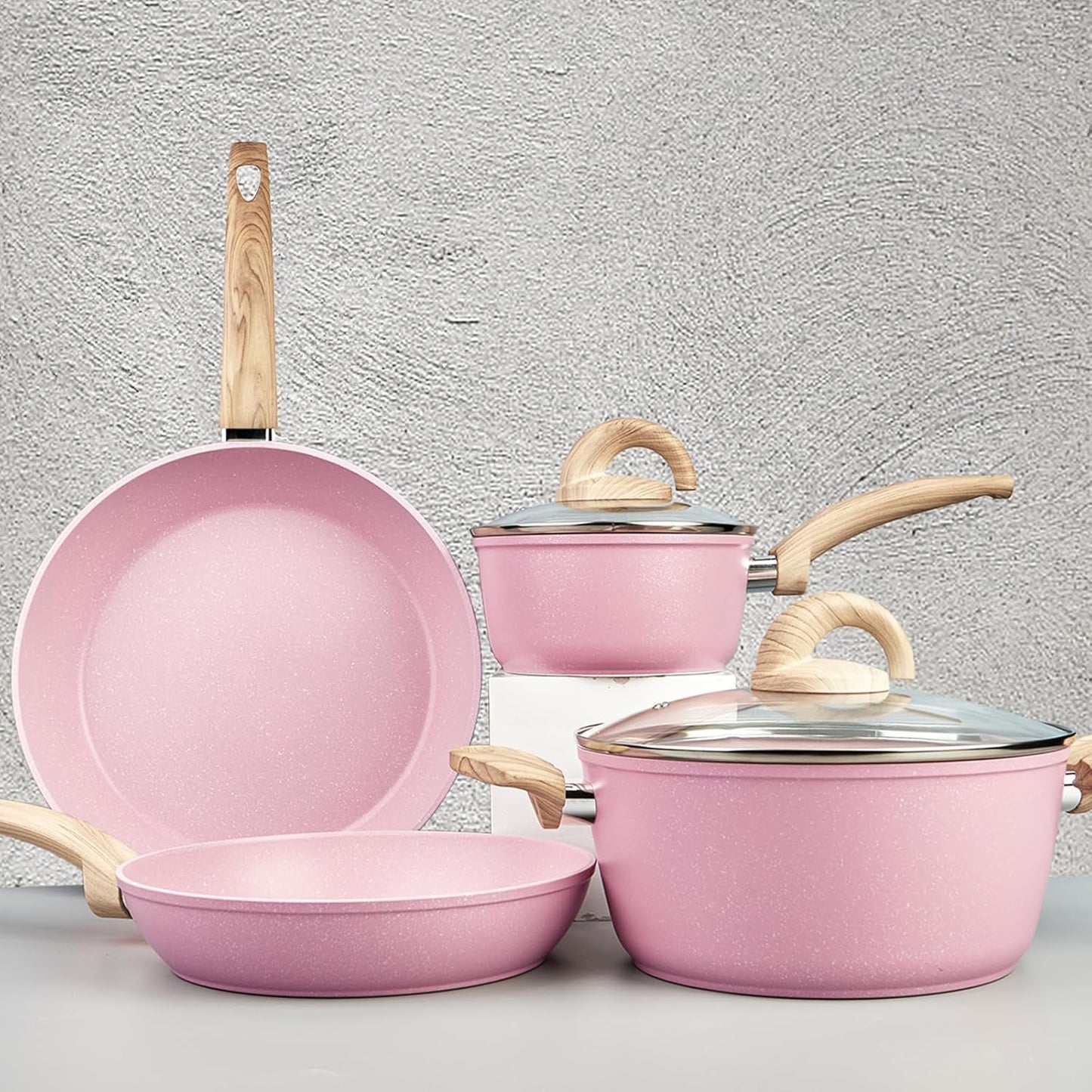 Pink Pots and Pans Set Non Stick Ceramic Cookware for Healthy Cooking