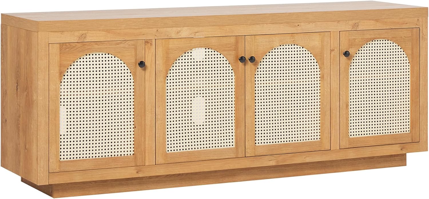 Stylish Rattan Door TV Stand - Cord Management, English Oak