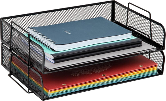 Mind Reader Metal Mesh Paper Tray Set - Stackable File Storage