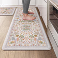 KIMODE Anti Fatigue Kitchen Mat Set 20x47 + 20x32 - Cushioned Floral
