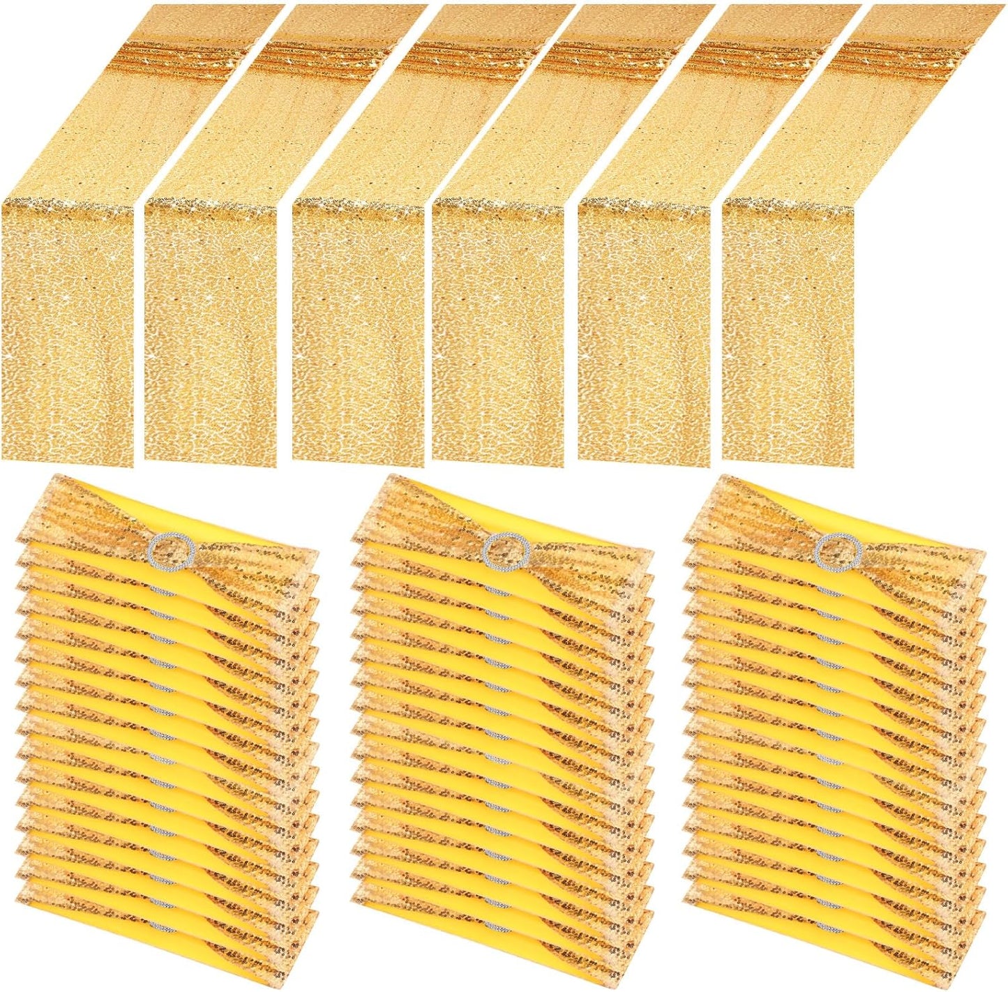 54 Pcs Gold Sequin Chair Sashes and Table Runners for Events