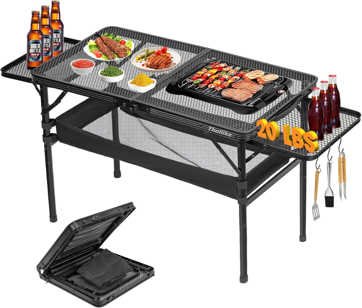 Thallike Portable Grill Table: Elevated Mesh Desktop