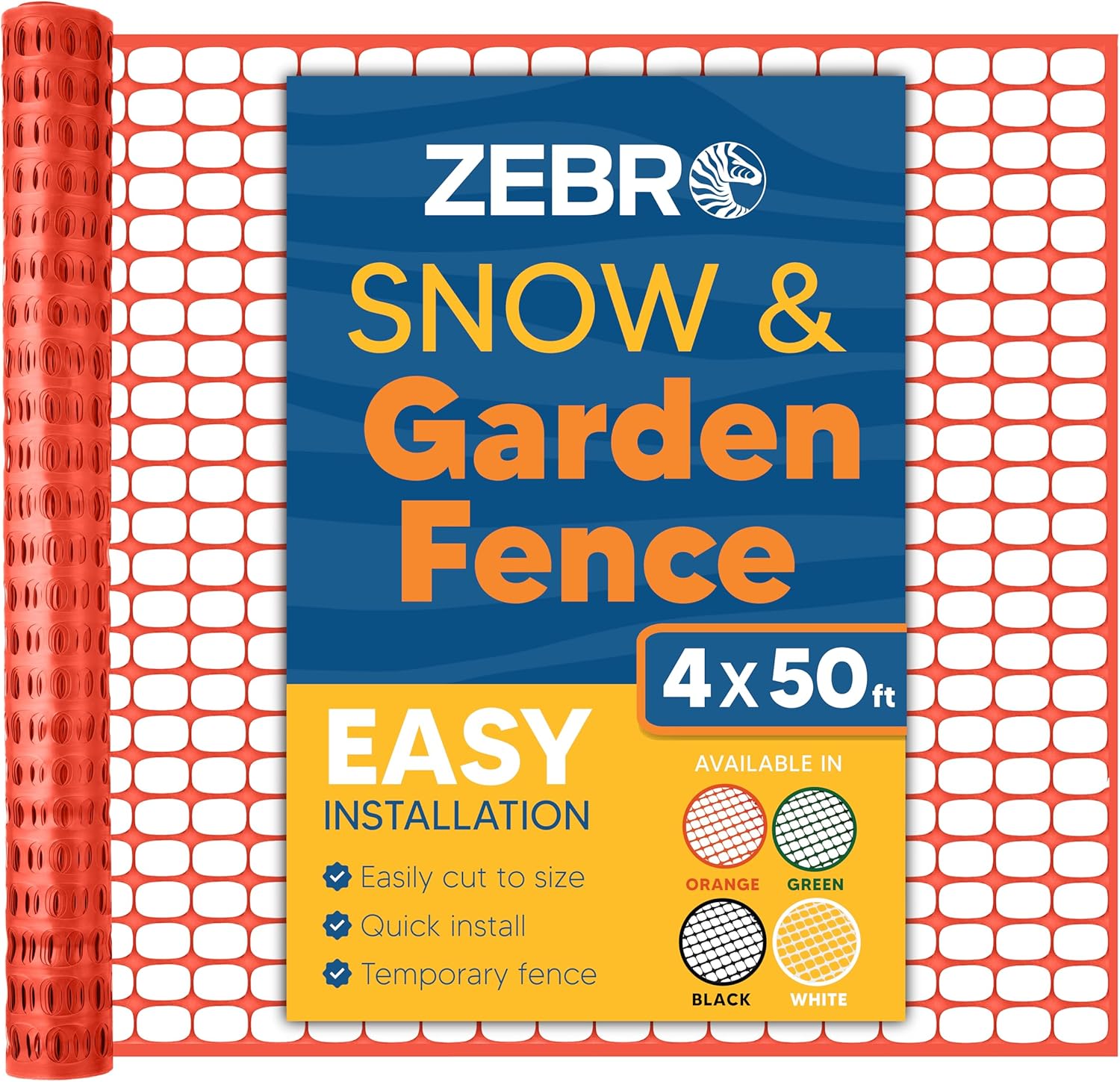ZEBRO 4ft x 50ft Orange Plastic Garden Fence Roll for Safety