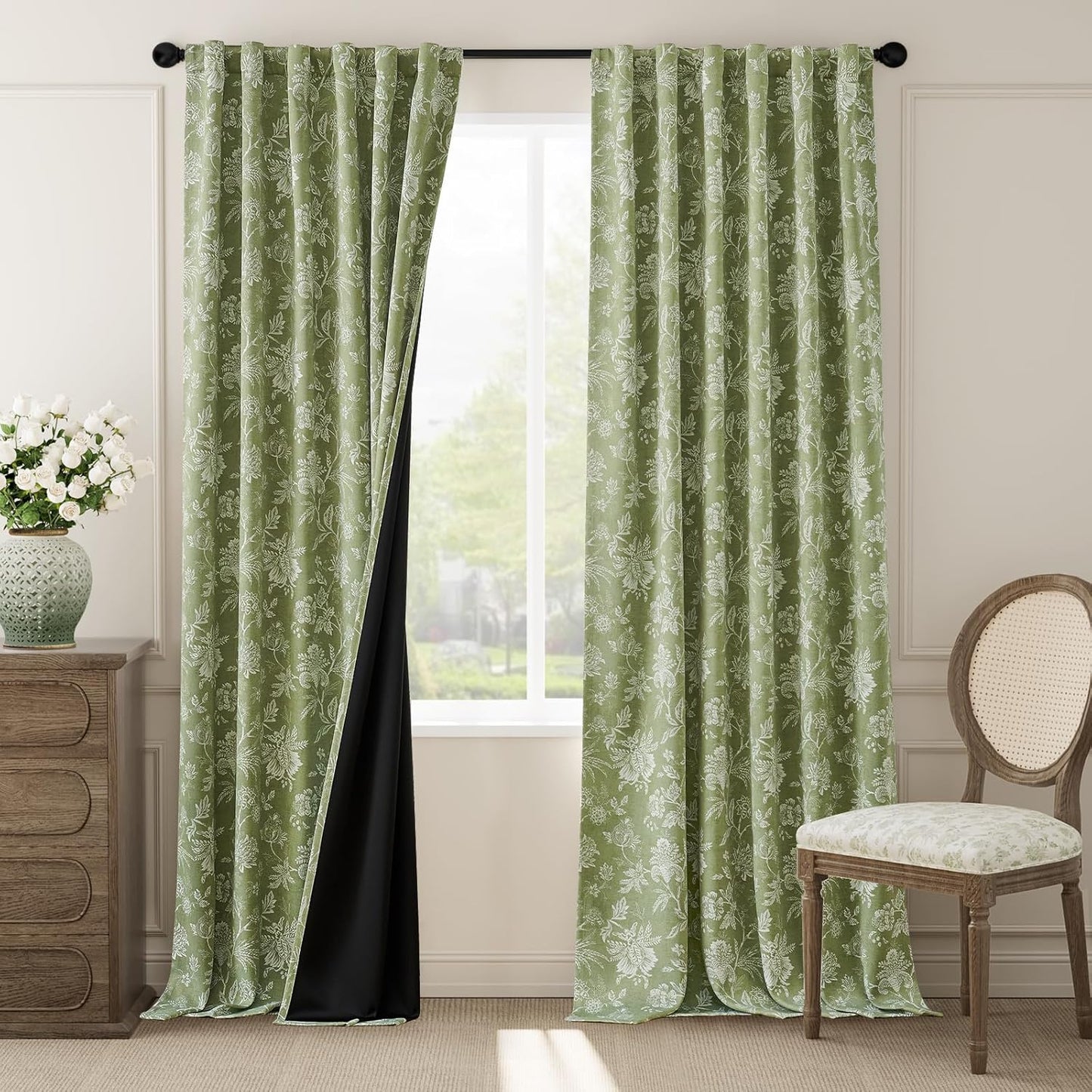 Blackout Floral Curtains for Bedroom 108 Inches Long Set
