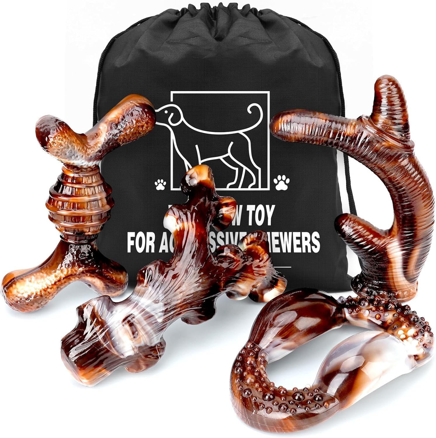4-Pack Indestructible Dog Chew Toys - Tough, Bacon Flavored Delight