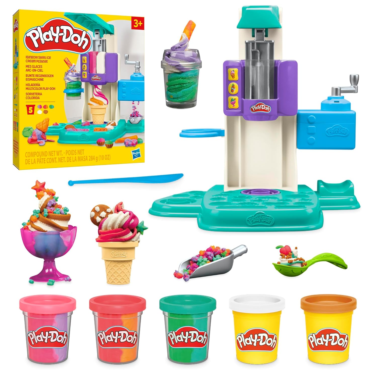 Rainbow Swirl Ice Cream Playset - 7 Kitchen Accessories, Arts & Crafts Toy