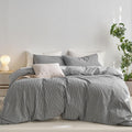 MooMee Striped Duvet Cover Set Cal King - Washed Cotton Comfort