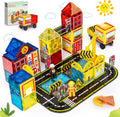Magnetic Tiles Road Set with Fire Trucks & 2 Dolls - 2-in-1 Play