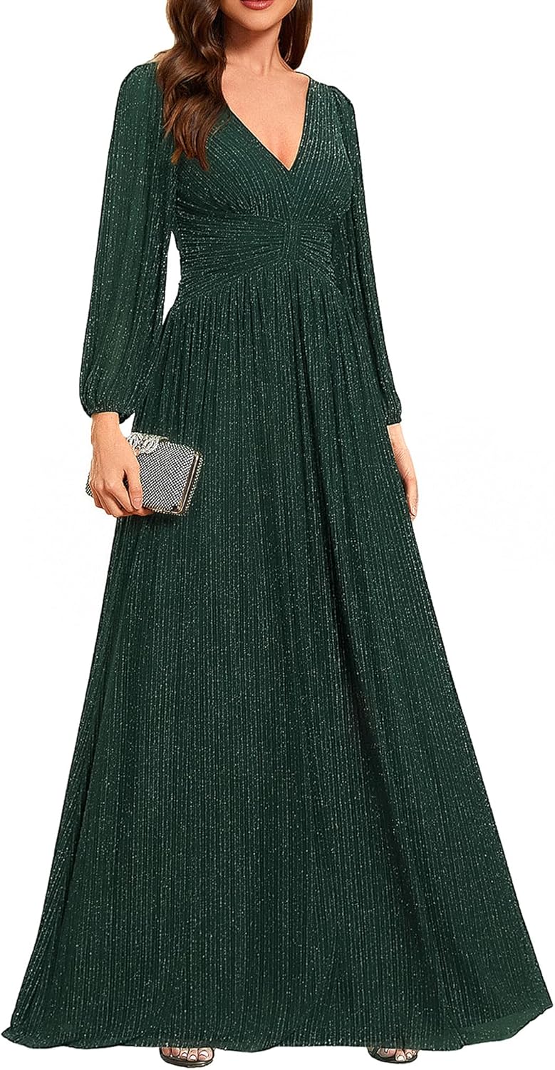Elegant A-Line Formal Wedding Guest Dress with Lantern Sleeves